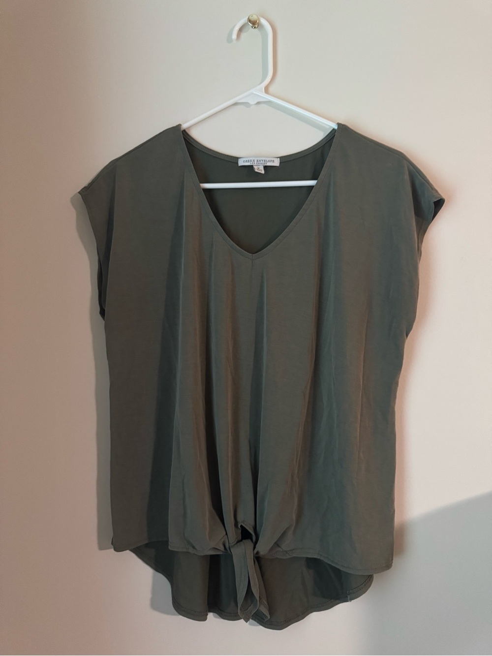 Green Envelope Olive V-Neck Tie-Front Blouse
